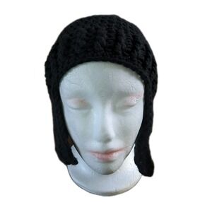 Hand Knitted Winter Beanie Hand Knit‎ Hat Black One-Size Great Stocking Stuffer